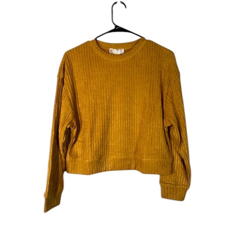 Band of the Free Women’s Gold Ribbed Long Sleeve Basic Pullover Sweater Sz Small